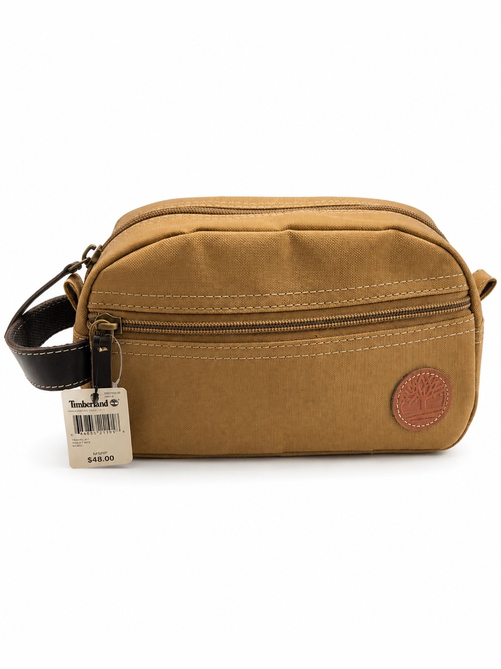 Timberland Brown Canvas Toiletry Bag with Leather Patch